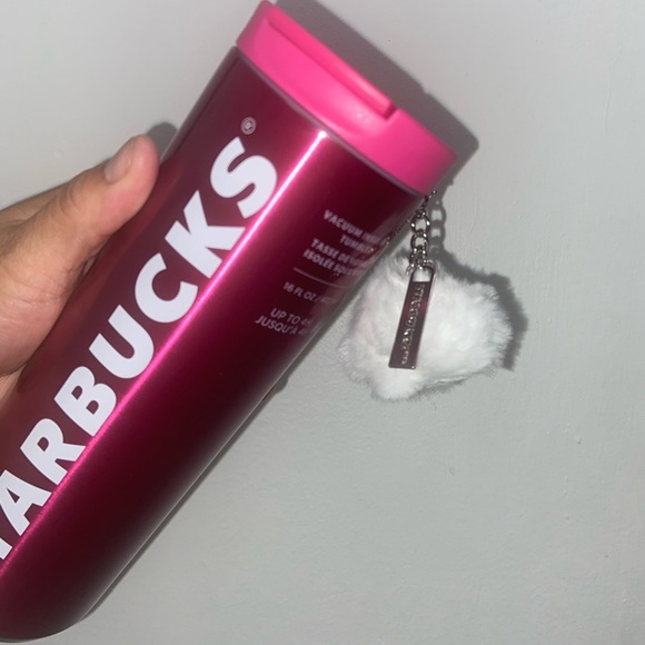 Starbucks Pink Tumbler with fuzz ball - Picture 3 of 4